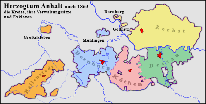 Karte Anhalt Kreise nach 1863