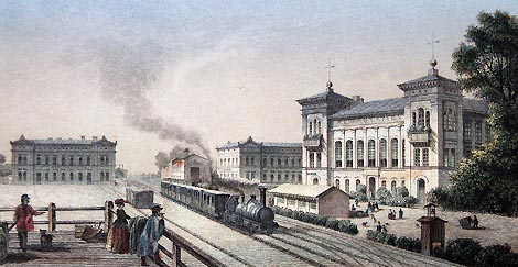 Stahlstich des Kthener Bahnhofes um 1850