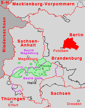 Kartenskizze Lage Anhalts in Sachsen-Anhalt und in der DDR