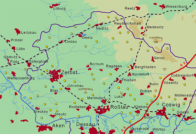 Kartenskizze der Wüstungen im Zerbster Land