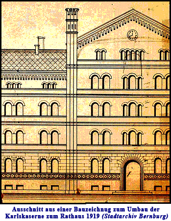 Ausschnitt aus einer Bauzeichnung zum Umbau der Bernburger Karlskaserne zum Rathaus
