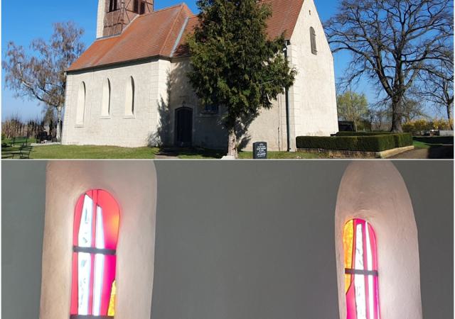 Die Dorfkirche ist ein spätromanischer Feldsteinbau. Die Fenster in Lanzettform sowie weitere Altargegenstände in der Kirche wurden von dem Künstler Gerlach Bente geschaffen.